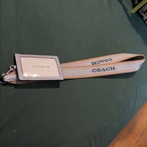 Coach Logo Lanyard Strap in Cream and Light Blue